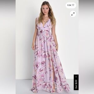 Lulus Garden Meandering Lavender Floral Print Maxi Dress